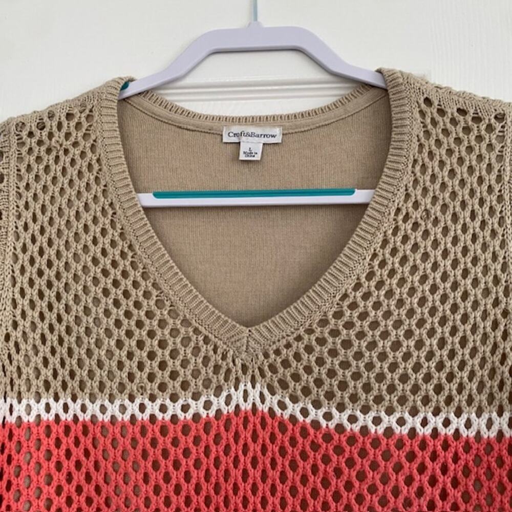 Croft & Barrow V-Neck‎ Loose Knit Lined Sweater Tan/Orange/Ivory Women's Large - Picture 3 of 12